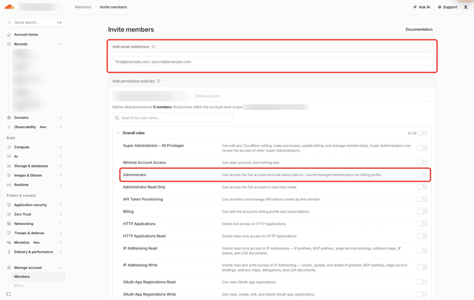 Invitar miembros en Cloudflare